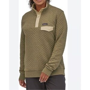 Patagonia Women's Olive Cotton Quilted Snap T Pullover Sweater Jacket